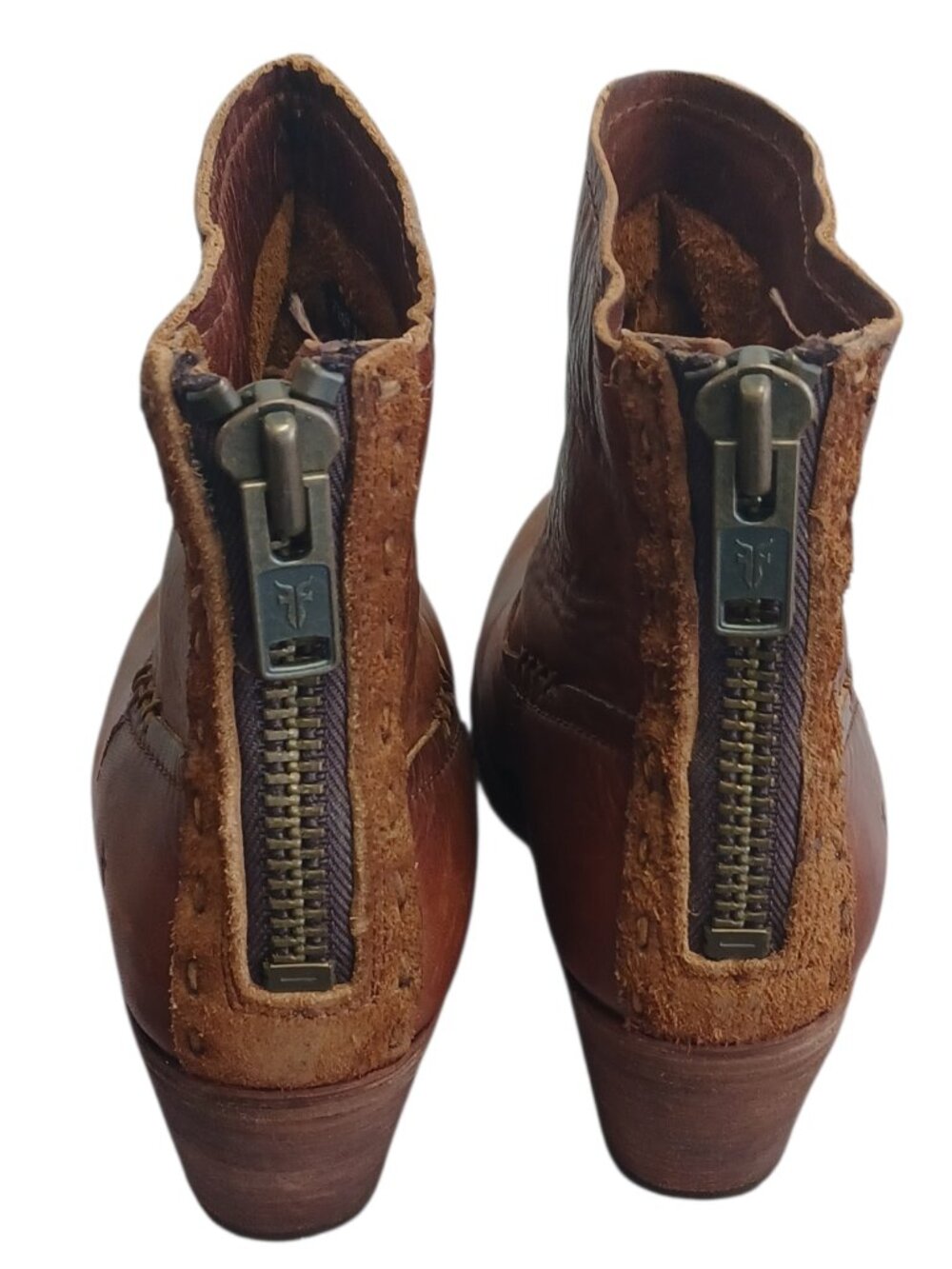 Frye Leslie Artisan Cognac Brown Short Ankle Boots Size 71/2 B - Picture 5 of 9